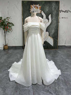A Line Off Shoulder Ivory Wedding Dress