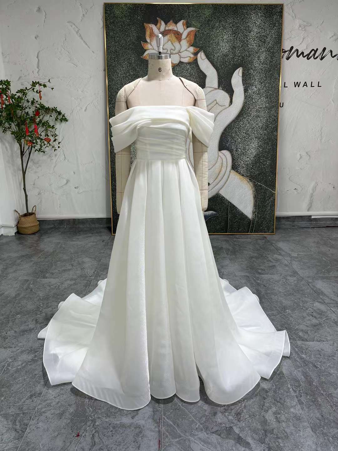 A Line Off Shoulder Ivory Wedding Dress