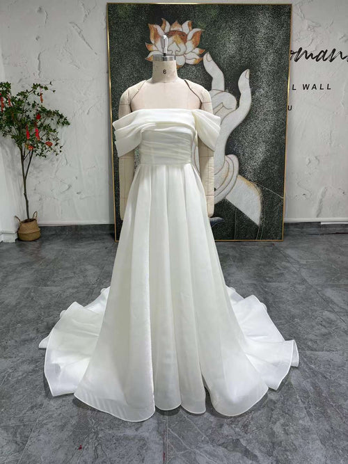 A Line Off Shoulder Ivory Wedding Dress