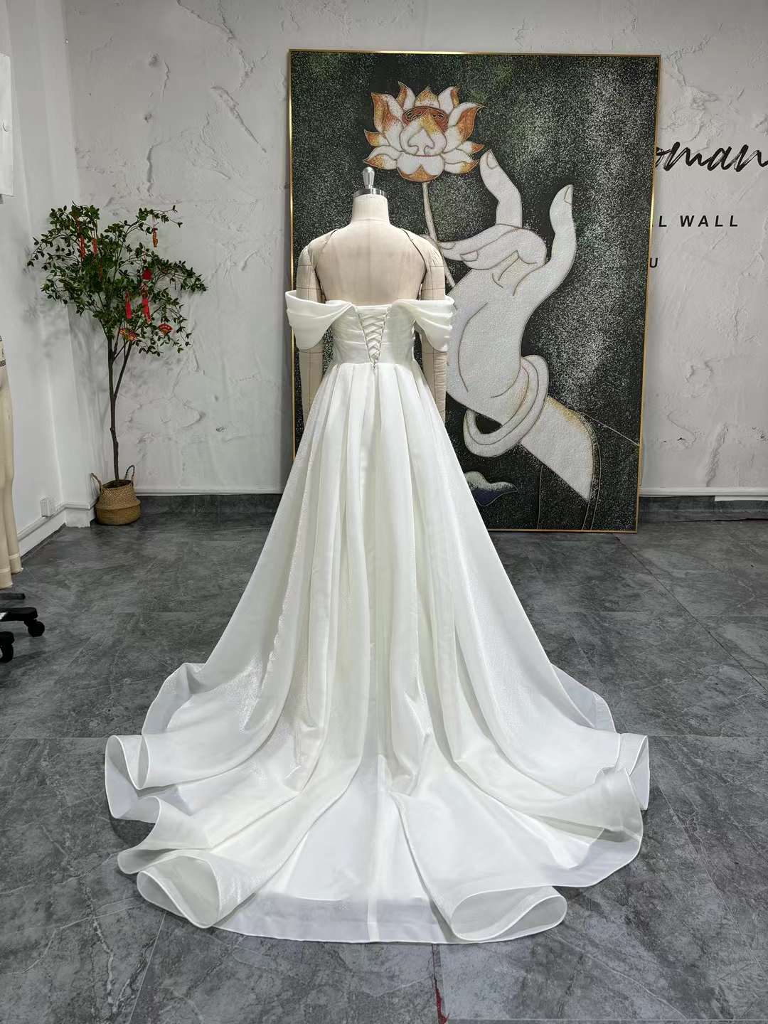 A Line Off Shoulder Wedding Dress