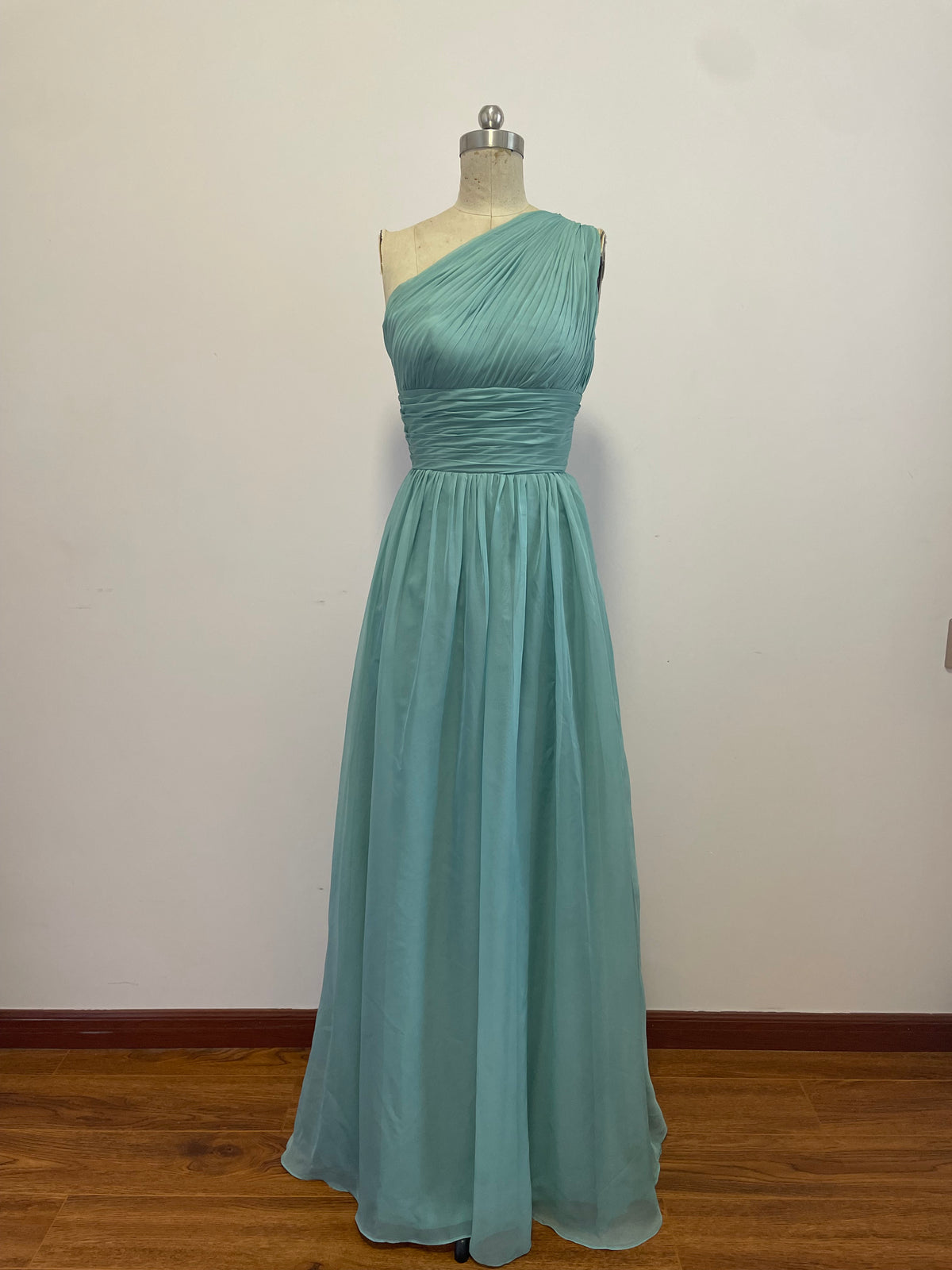 A Line One Shoulder Light Blue Prom Dress