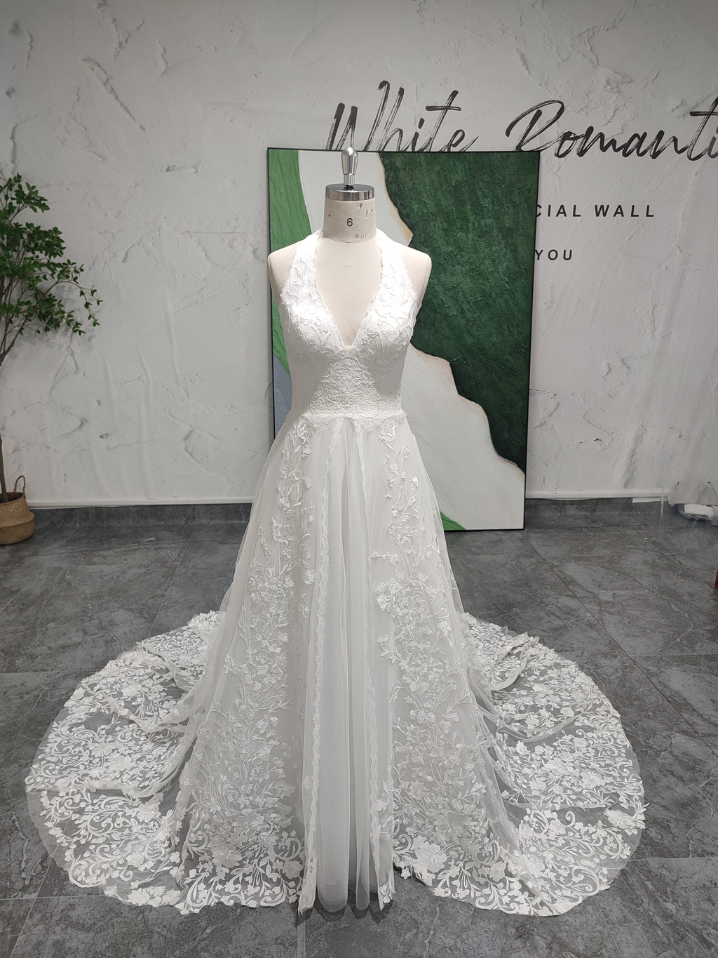 Elegant Halter Neckline Florals Bridal Gown