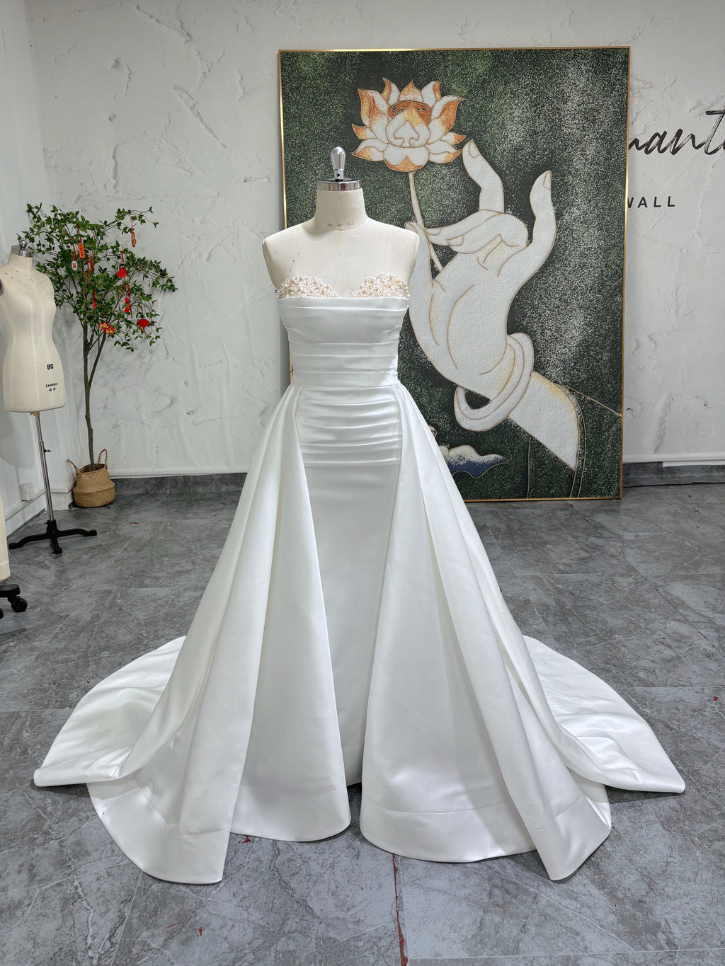 Ivory Satin Detachable Skirt Wedding Dress