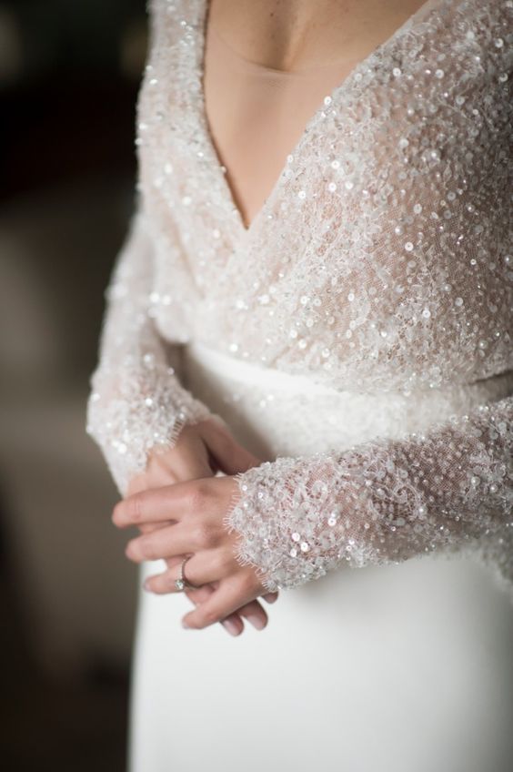 Long Sleeve Sequins Wedding Dress