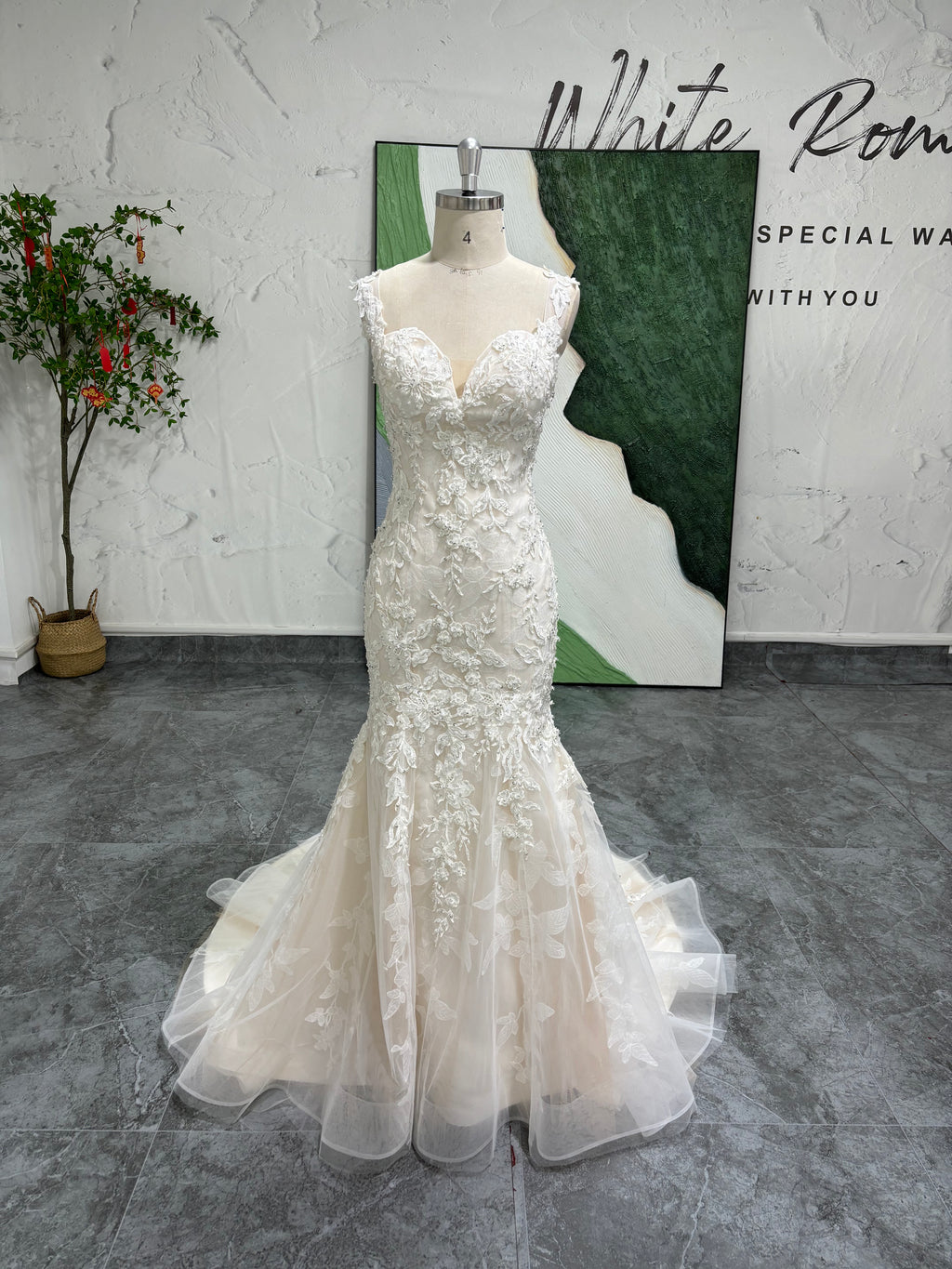 Mermaid Champagne Lace Wedding Dress