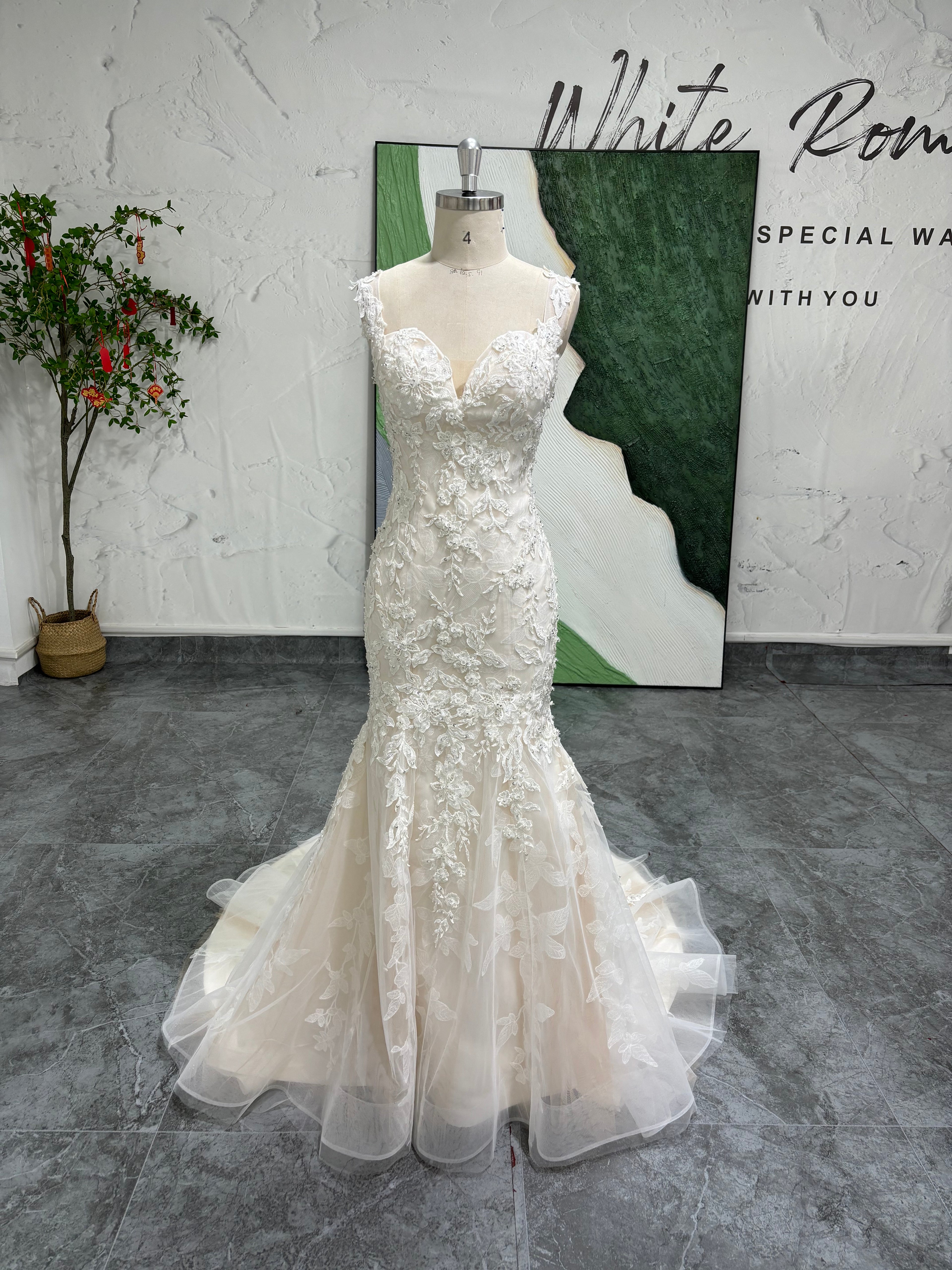 Mermaid Champagne Lace Wedding Dress