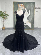 Mermaid Sexy Back Black Lace Wedding Dress