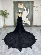 Mermaid Sexy Back Black Lace Wedding Dress