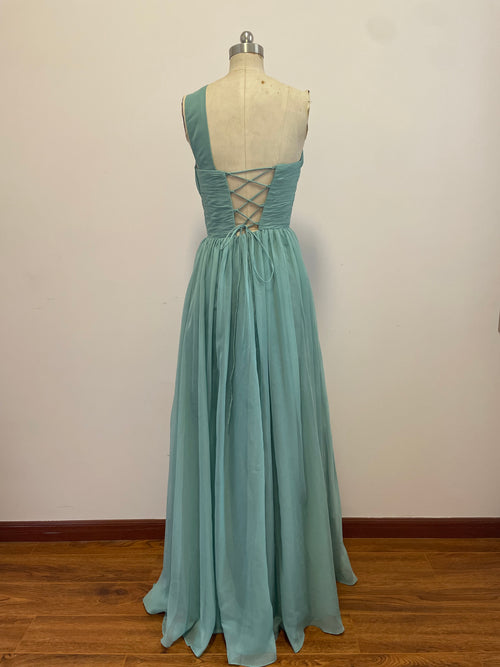 One Shoulder Light Blue Prom Dress