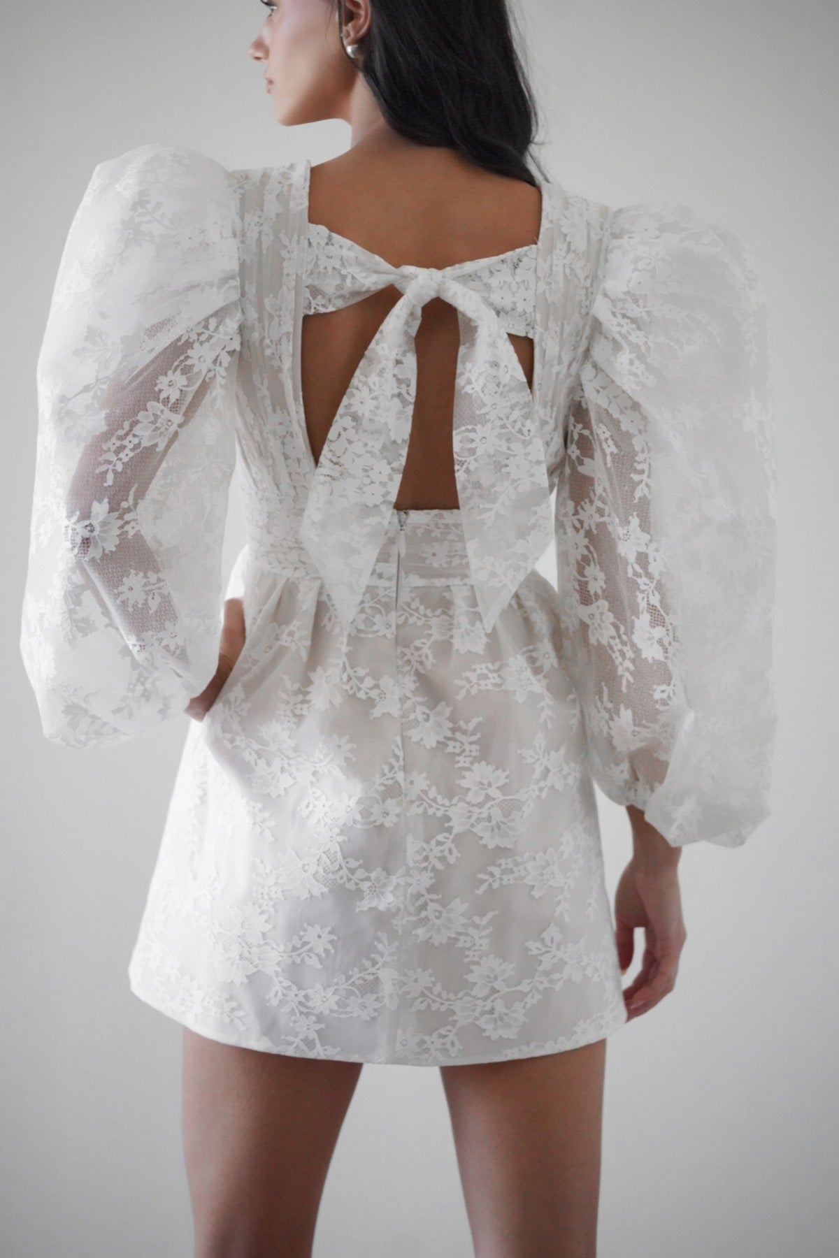 Puff Shoulder Wedding Dress with Long Sleeves