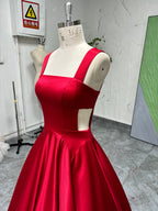 Red Square Neck Prom Dress