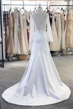 Sexy Deep V-back Long Sleeve Sequins Wedding Dress