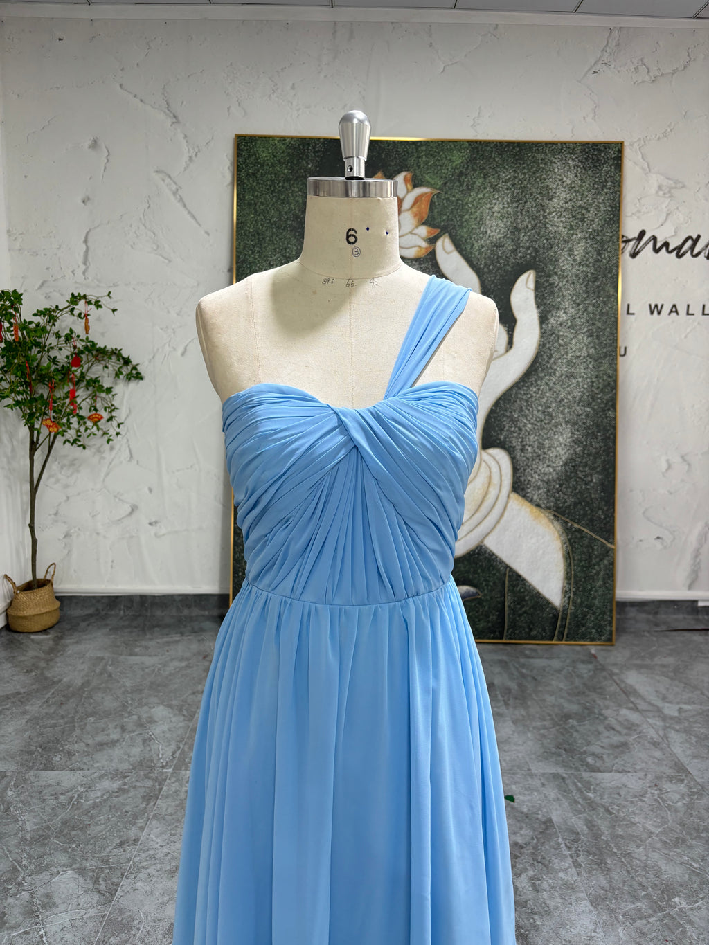 Short One Shoulder Sky Blue Bridesmaid Dress