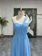 Short One Shoulder Sky Blue Bridesmaid Dress