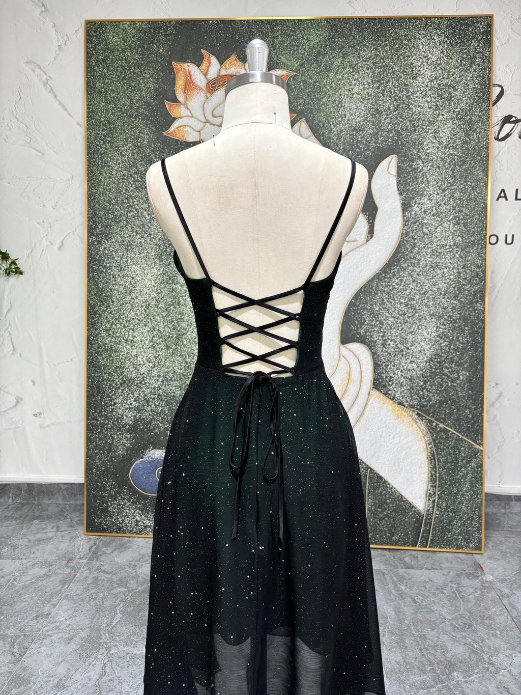 Short Sparkle Black And Green Homecoming Dress