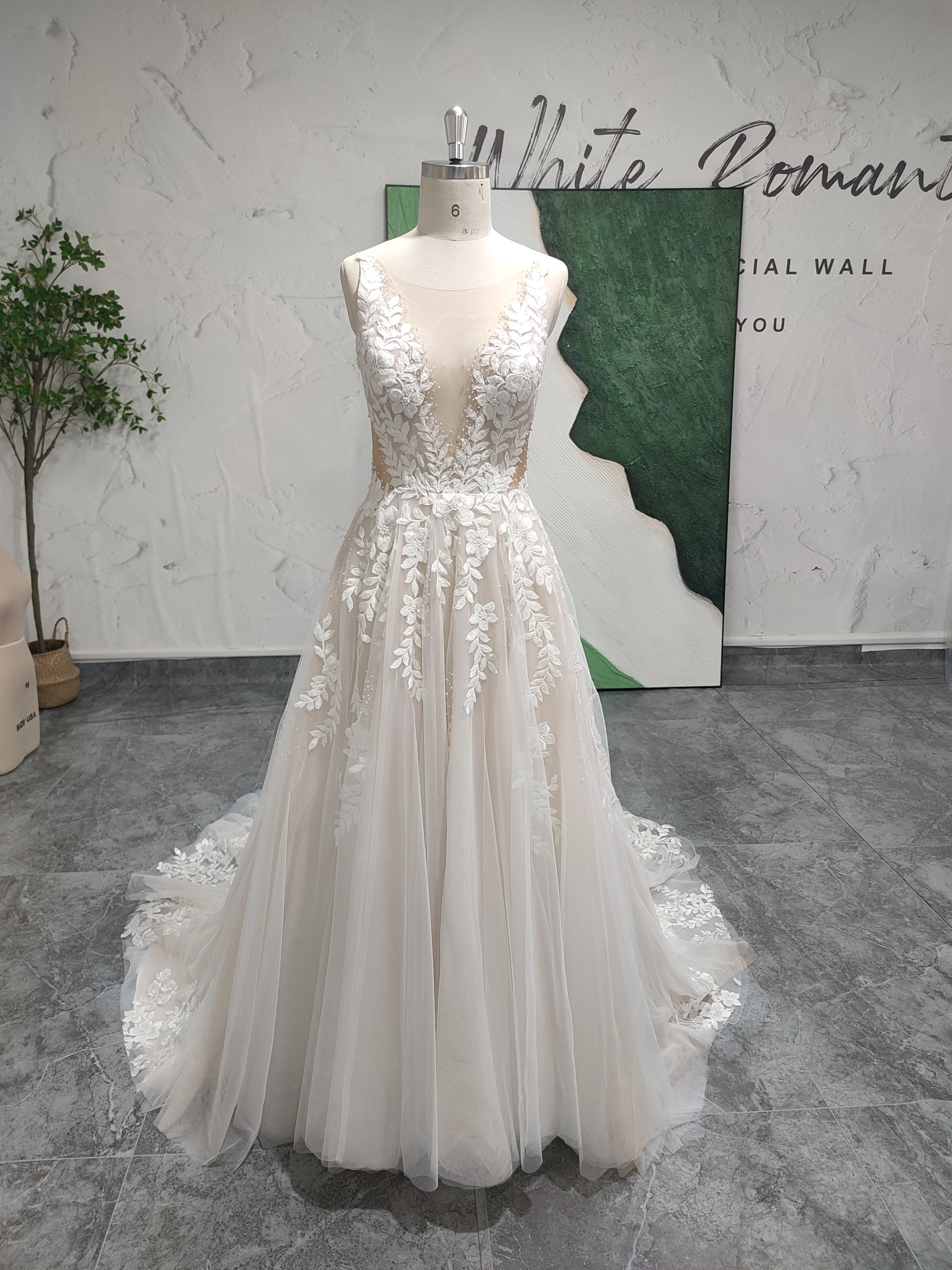 Simple Lace Colorful Summer Wedding Dress
