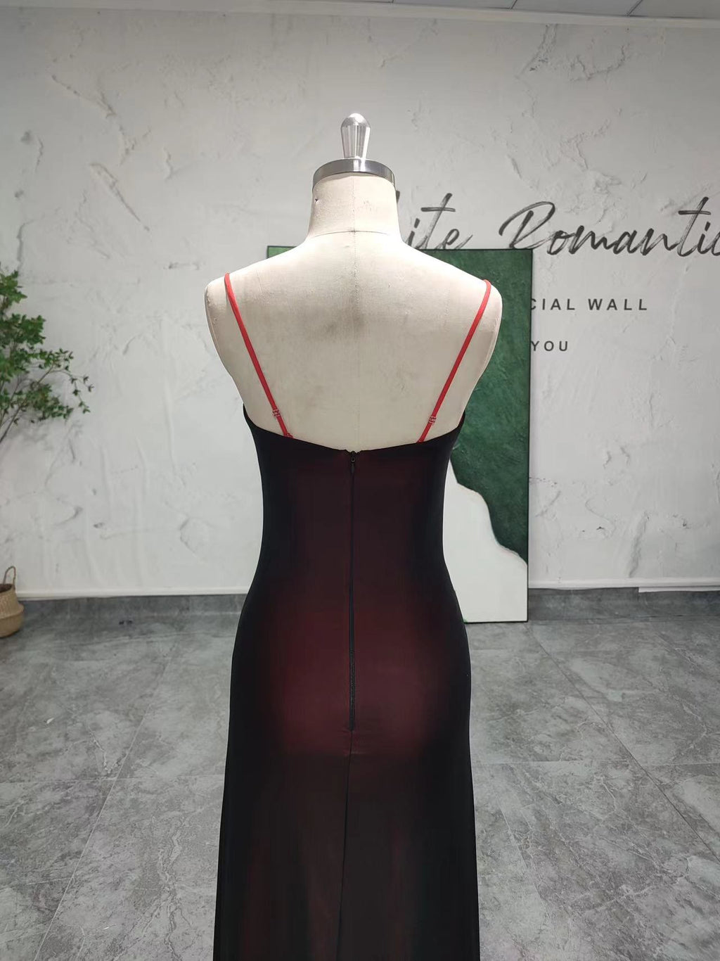 Simple Spaghetti Straps Black and Burgundy Party Dress