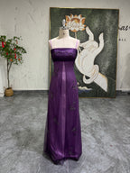 Square Neckline Purple Hand-Beaded Prom Dress