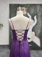Square Neckline Purple Prom Dress