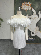 Stereo Petal Off-Shoulder Short Wedding Dress