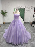 Strapless Sparkle Lilac Ruffle Skirt Wedding Ball Gown