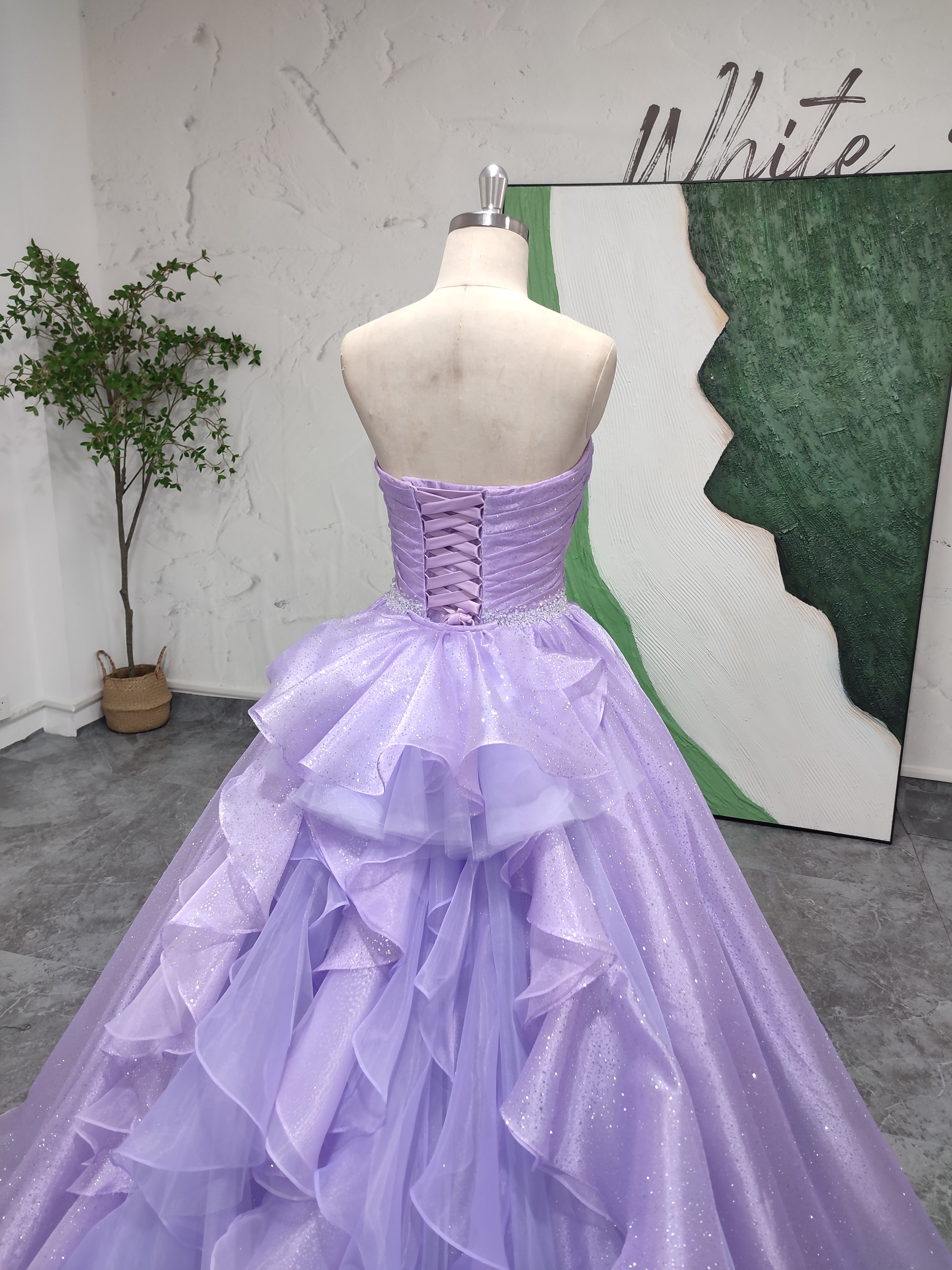 Strapless Sparkle Lilac Wedding Ball Gown