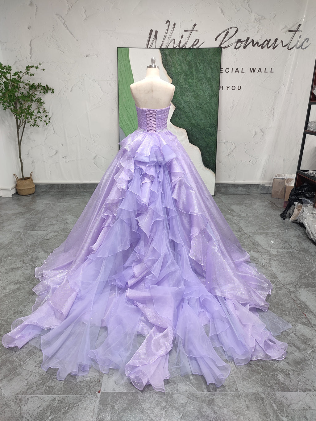 Strapless Sparkle  Ruffle Skirt Wedding Ball Gown