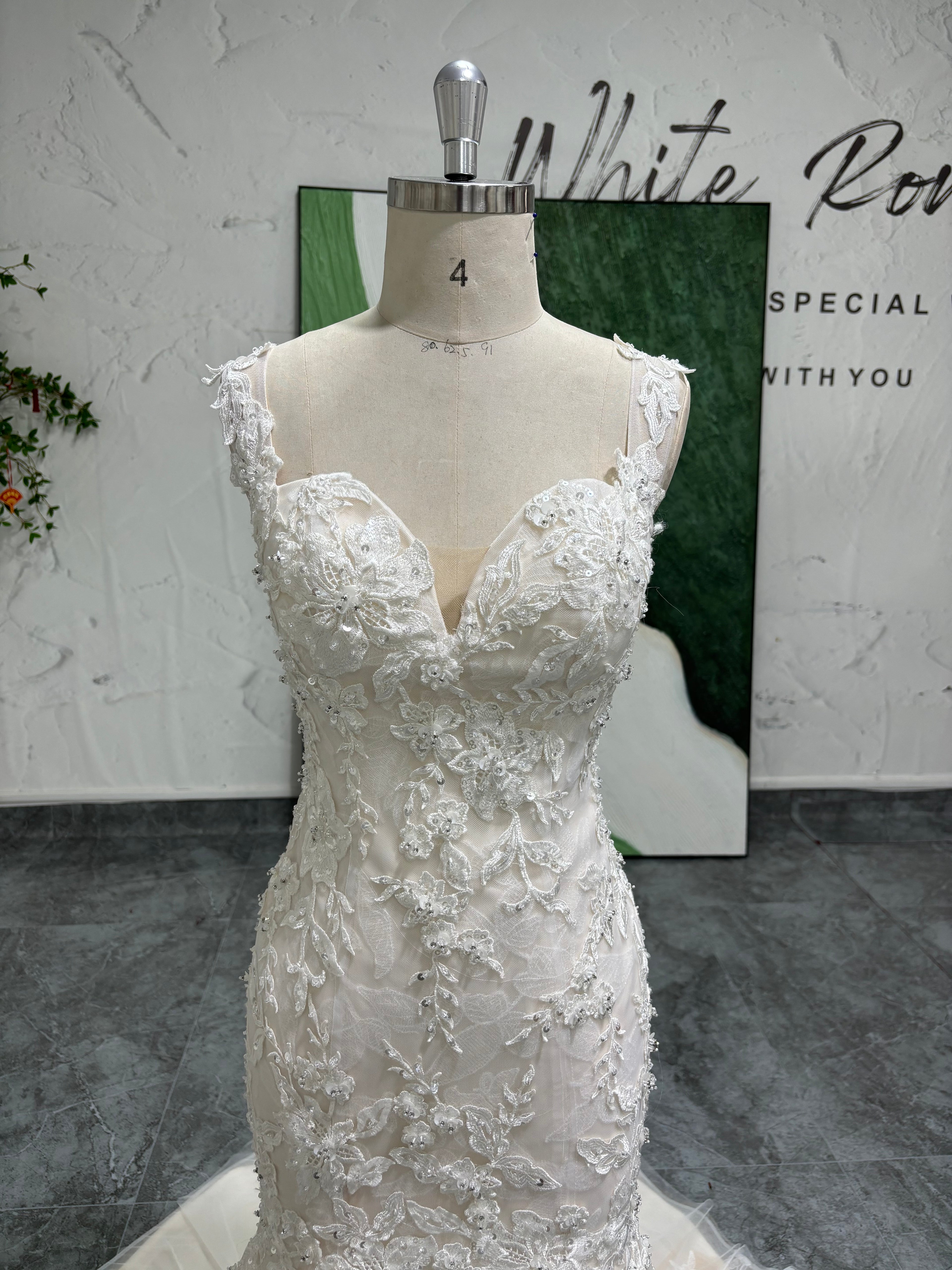 Strapless lace wedding dress
