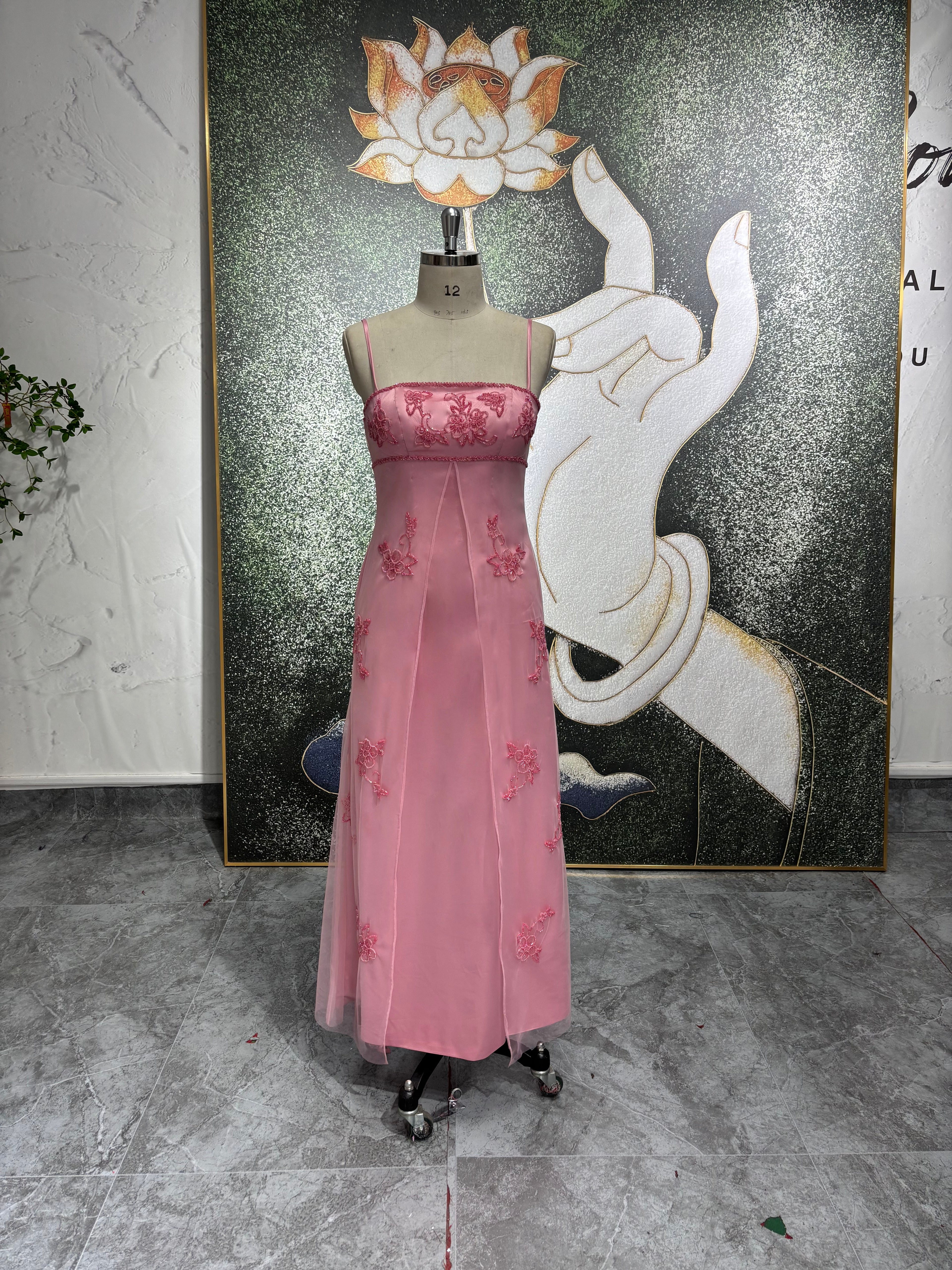 Vintage Beaded Pink Prom Dress