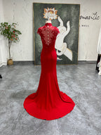 mermaid red luxury wedding dress