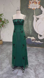 Square neck spaghetti strap prom dress