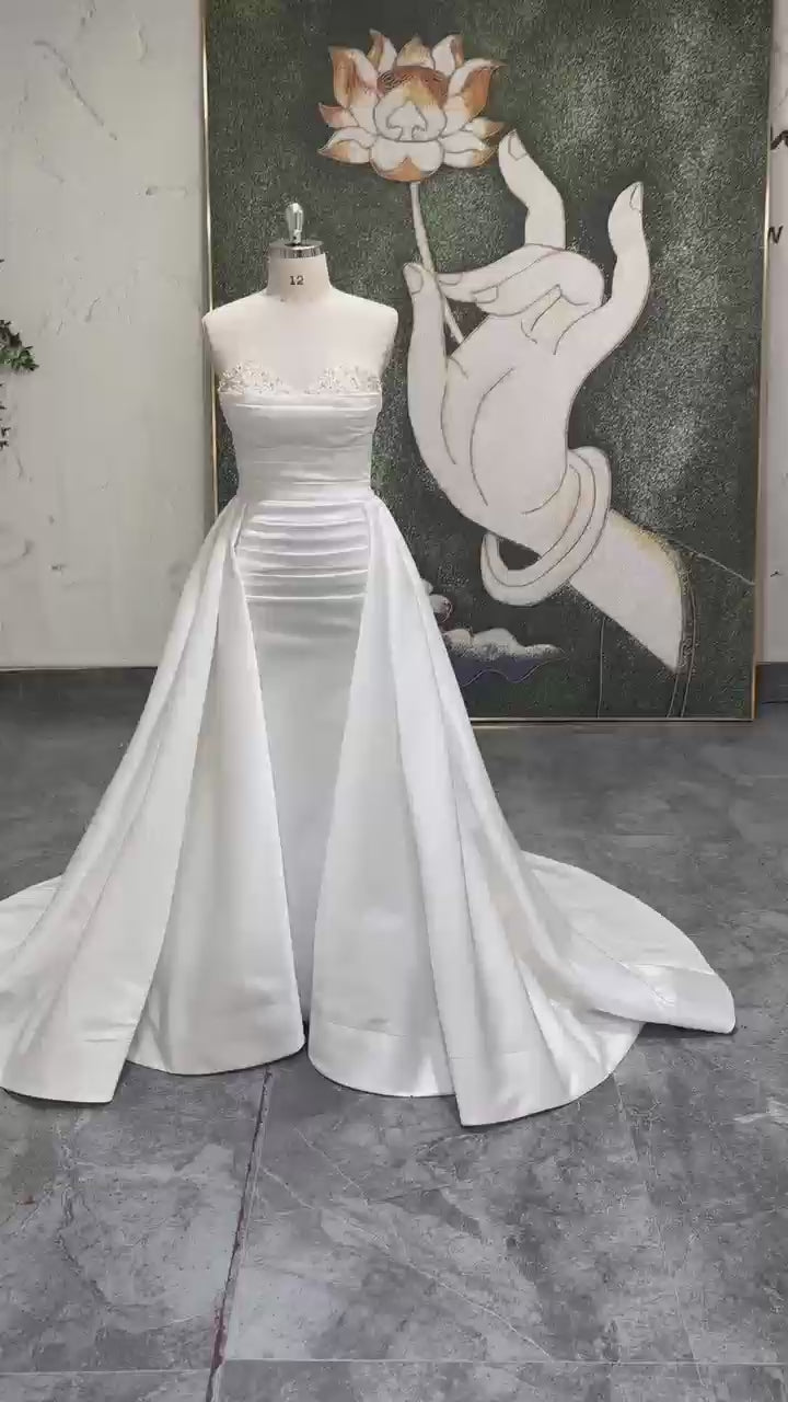 Ivory Satin Mermaid Detachable Skirt Wedding Dress