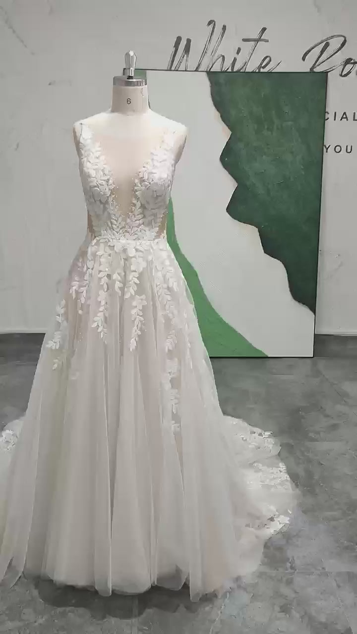 Simple Lace Colorful Summer Wedding Dress