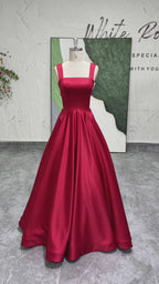 Red Square Neck 90s Party Dress