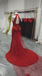 Mermaid High Neck Red Lace Wedding Dress