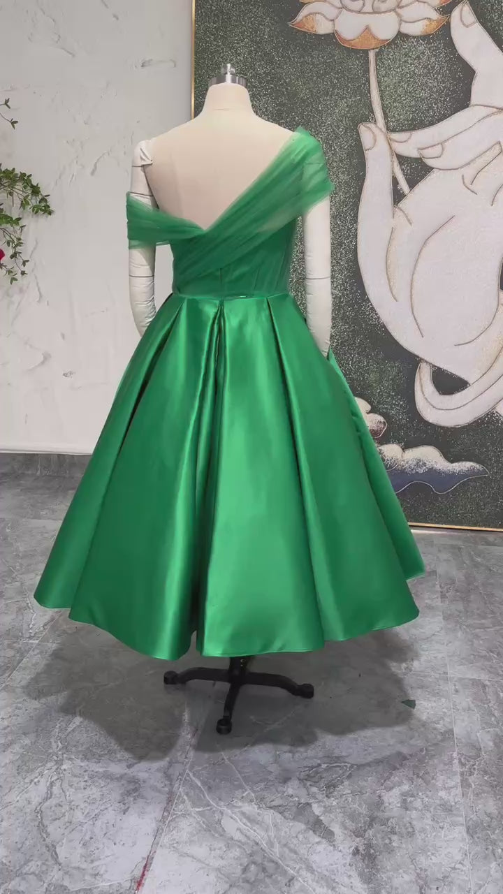 Chic Tea Length Green Ball Gown Party Dress